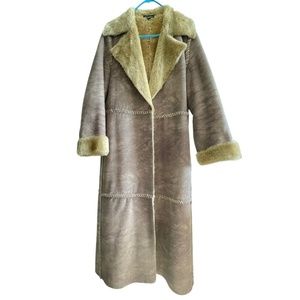 Polo Garage Suede Leather Long Duster Women's Coat Size M Faux Fur Lined